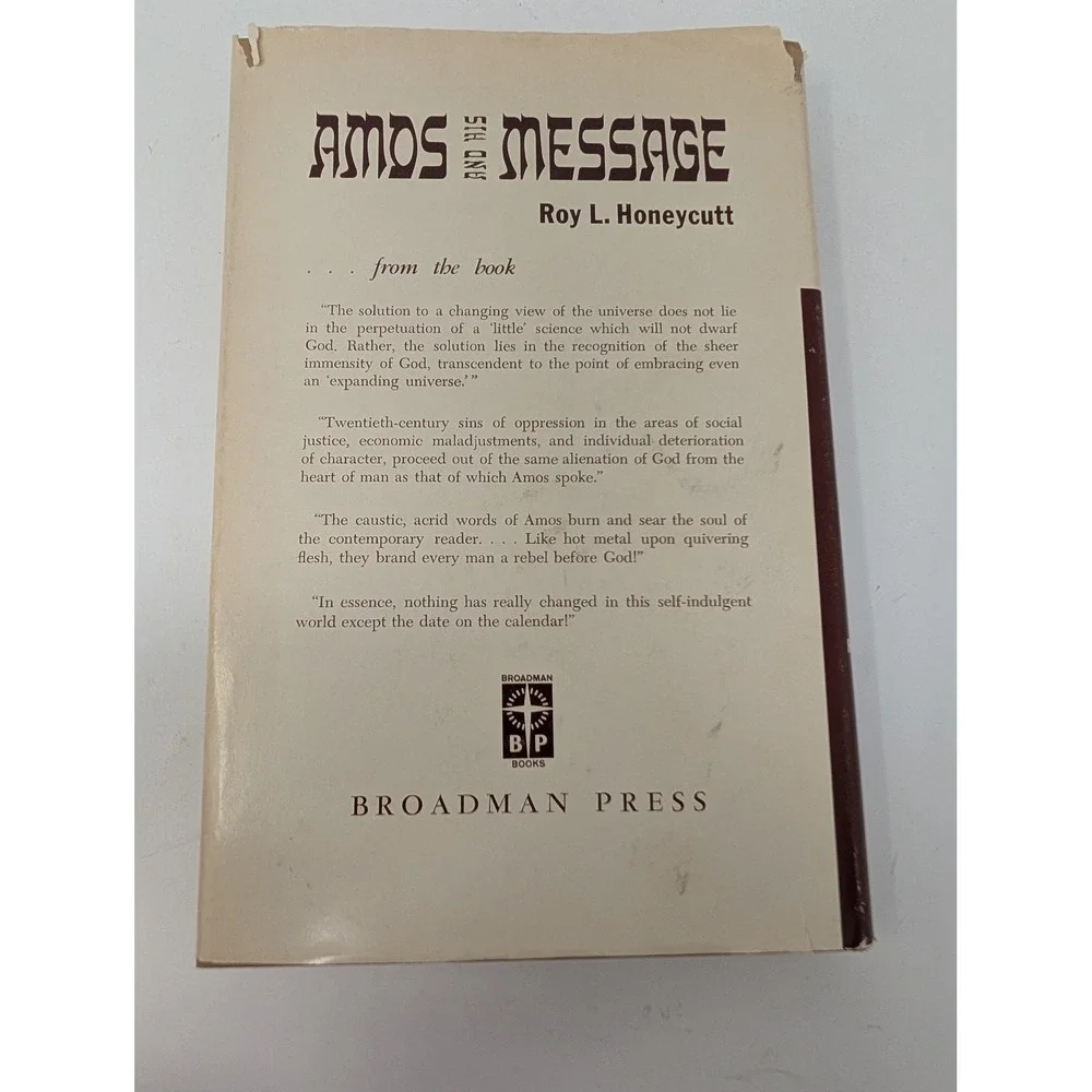 Vintage Amos And His Message Roy Lee Honeycutt HC Bible Commentary Broadman